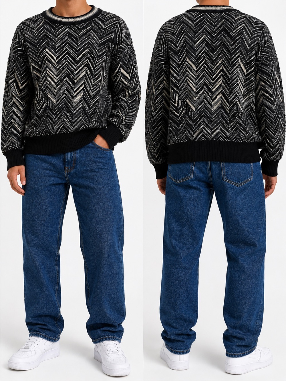 Neiman Marcus 100% Merino Wool Sweater M – Vintage Chevron Knit Luxe